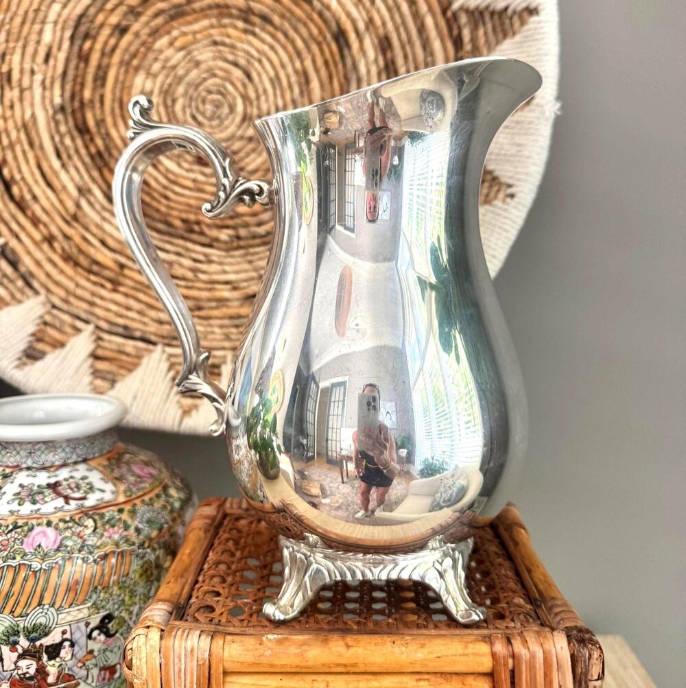 Vintage Wm. Rogers Ornate Silverplated Footed Pitcher Vase Barcart Decor
